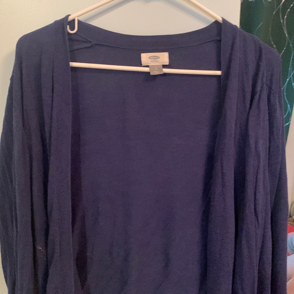 blue cardigan